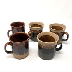 5 vintage mid-century stoneware mugs (3 Northcraft, 2 Made in Korea)